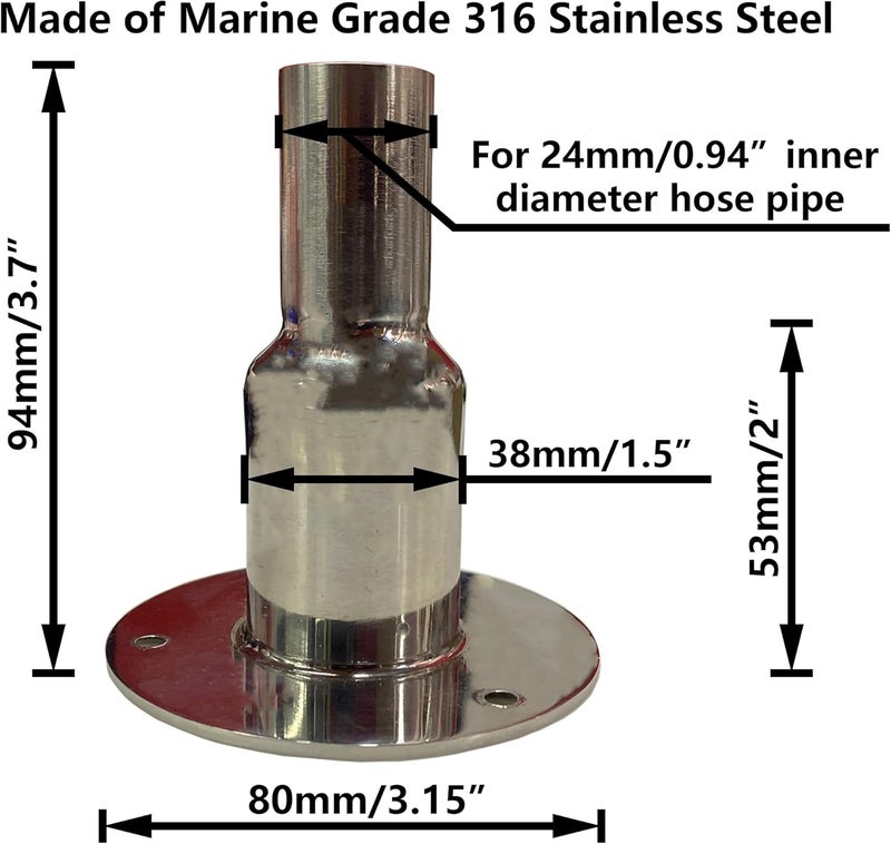 LTEMG Diesel Heater Thru Hull Exhaust Skin,Marine Grade 316 Stainless Steel,Fitting for 24mm Tube Pipe Socket Hardware(Straight) - Image 2